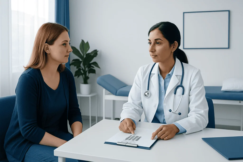 Doctor consulting with a patient in a medical office setting.