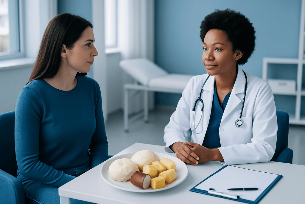 Doctor consulting with patient about Yucca and health benefits.