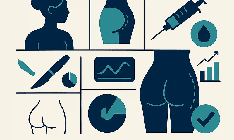 Illustration of cosmetic procedures and body enhancement treatments.