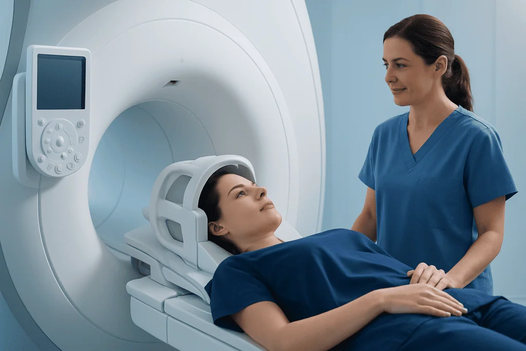 Patient undergoing MRI scan at Acibadem Hospital in Turkey.