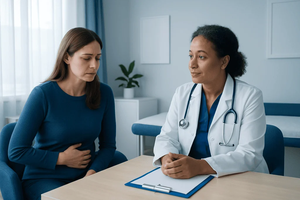 Doctor consulting with a patient in a medical office setting.
