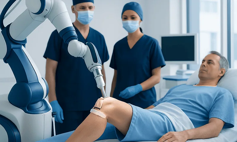 Robotic knee surgery being performed at Acibadem Hospital in Turkey.