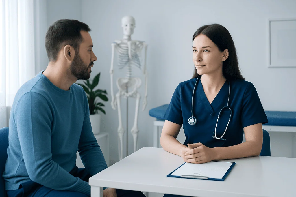 Doctor consulting with a patient in a medical office at Acibadem Hospitals Group.