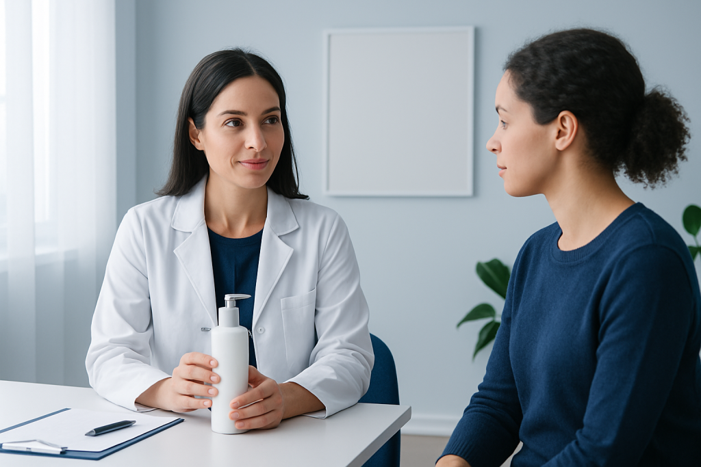 Doctor consulting with patient in a medical office setting.