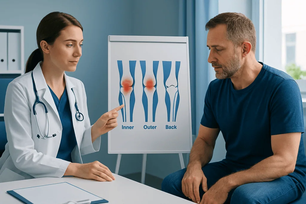 Inner, outer, and back knee pain — knee pain location chart