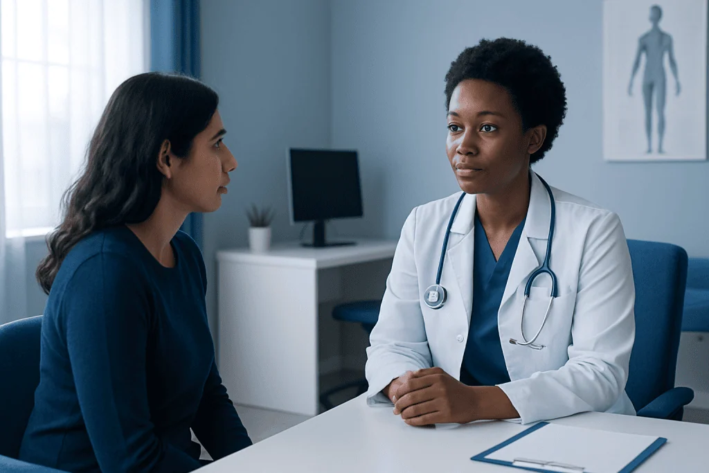 Doctor consulting with a patient in a medical office at Acibadem Hospitals Group.