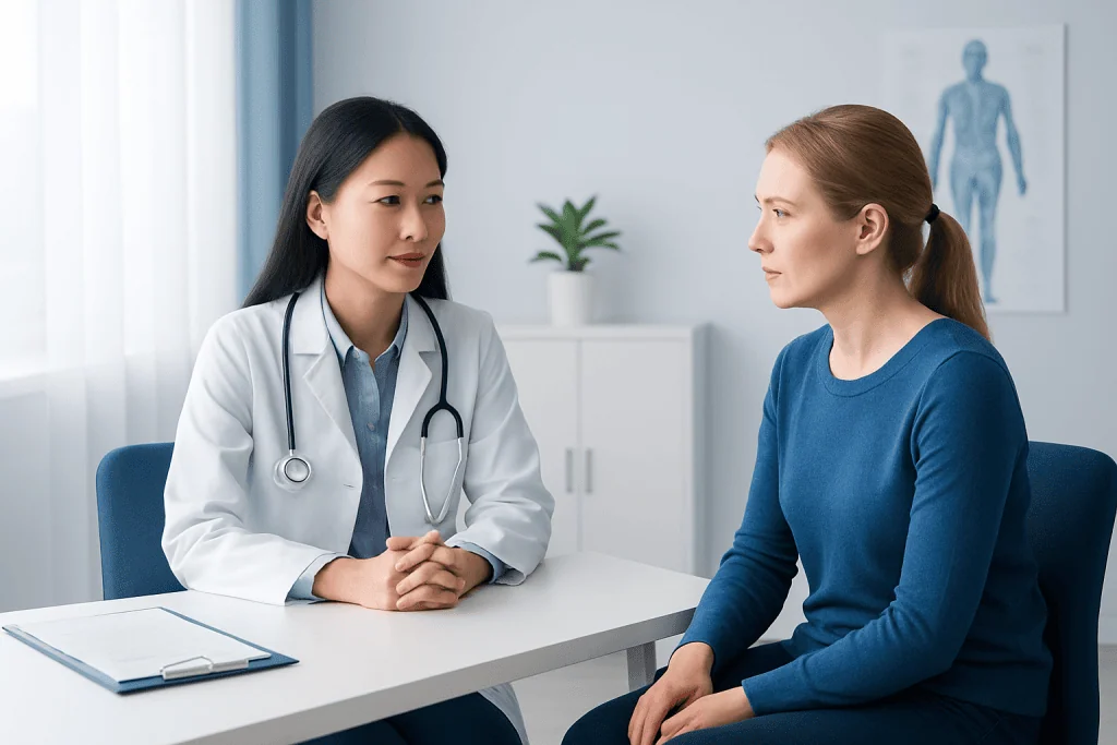 Doctor consulting with a patient in a medical office.