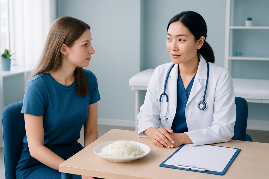 Doctor consulting with a patient in a medical office setting.