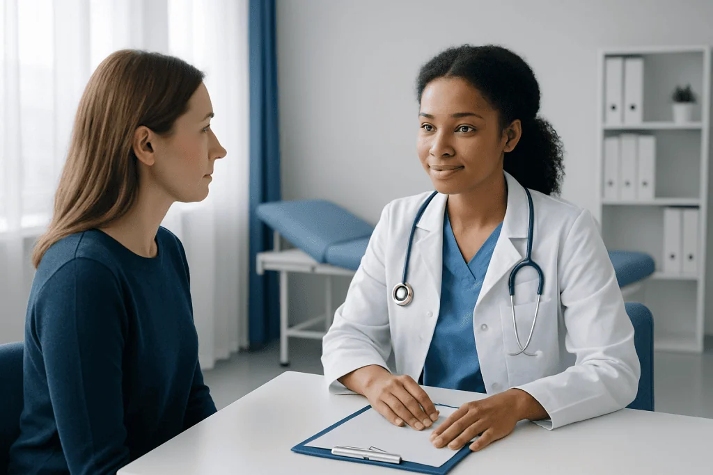 Doctor consulting with a patient in a medical office setting.