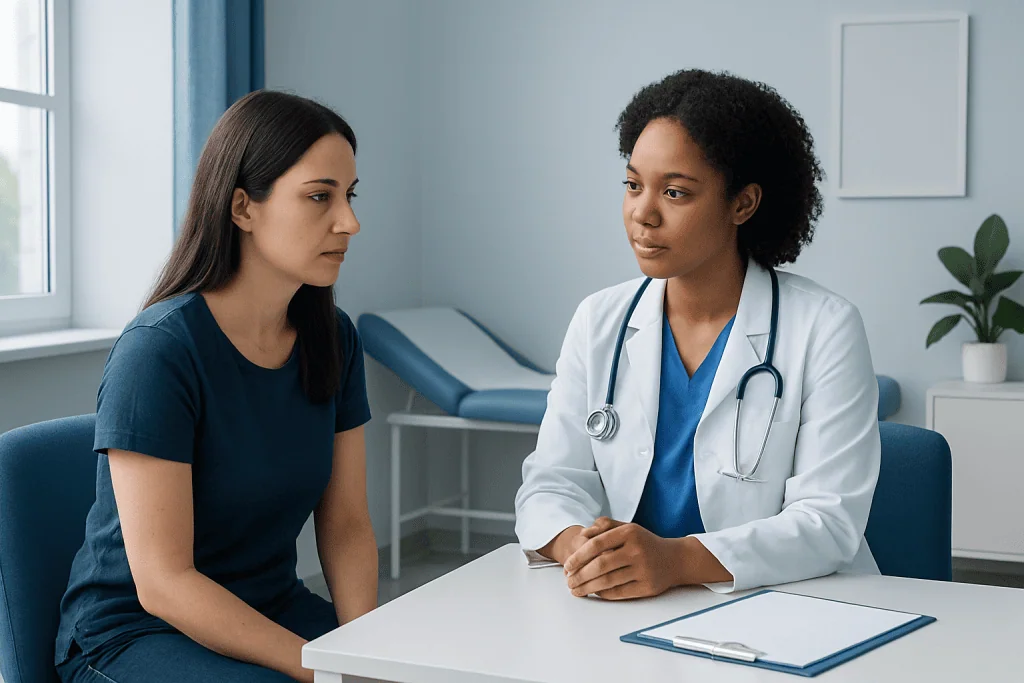 Doctor consulting with a patient in a medical office at Acibadem Hospitals Group.