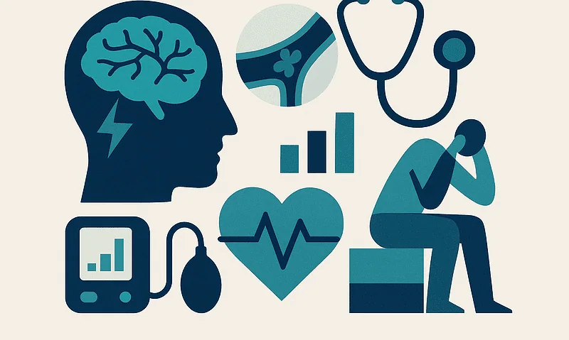Medical icons representing stroke symptoms and treatment options.