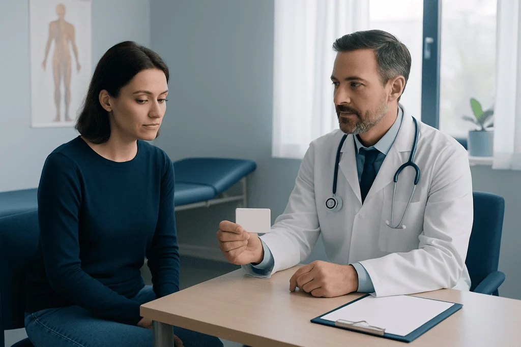 Doctor consulting with a patient in a medical office setting.