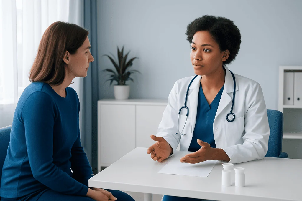 Doctor consulting with a patient in a medical office setting.