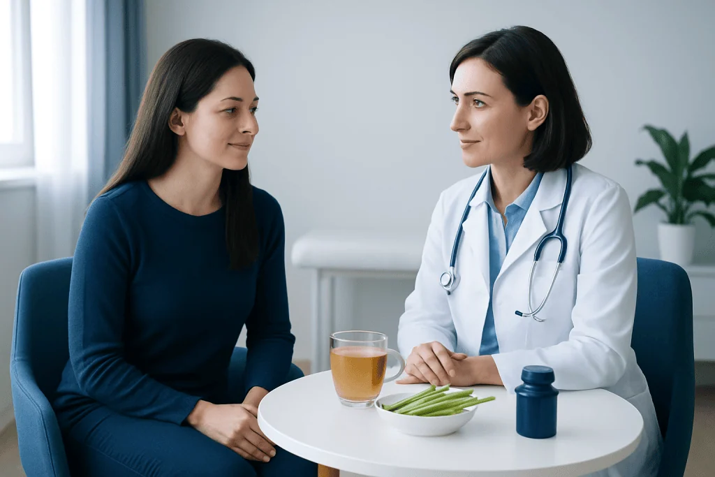 Doctor consulting with a patient in a medical office setting.