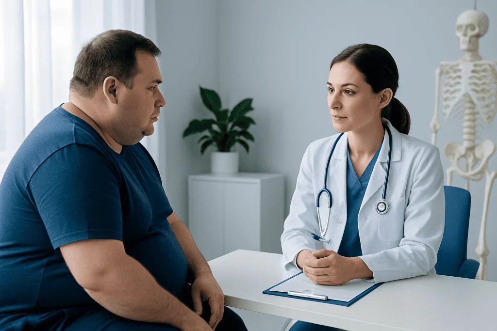 Doctor consulting with a patient in a medical office setting.