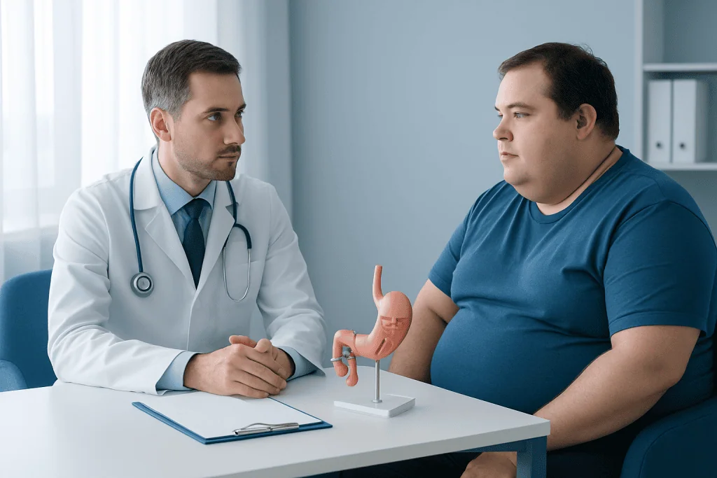 Doctor consulting with patient about bariatric surgery options.