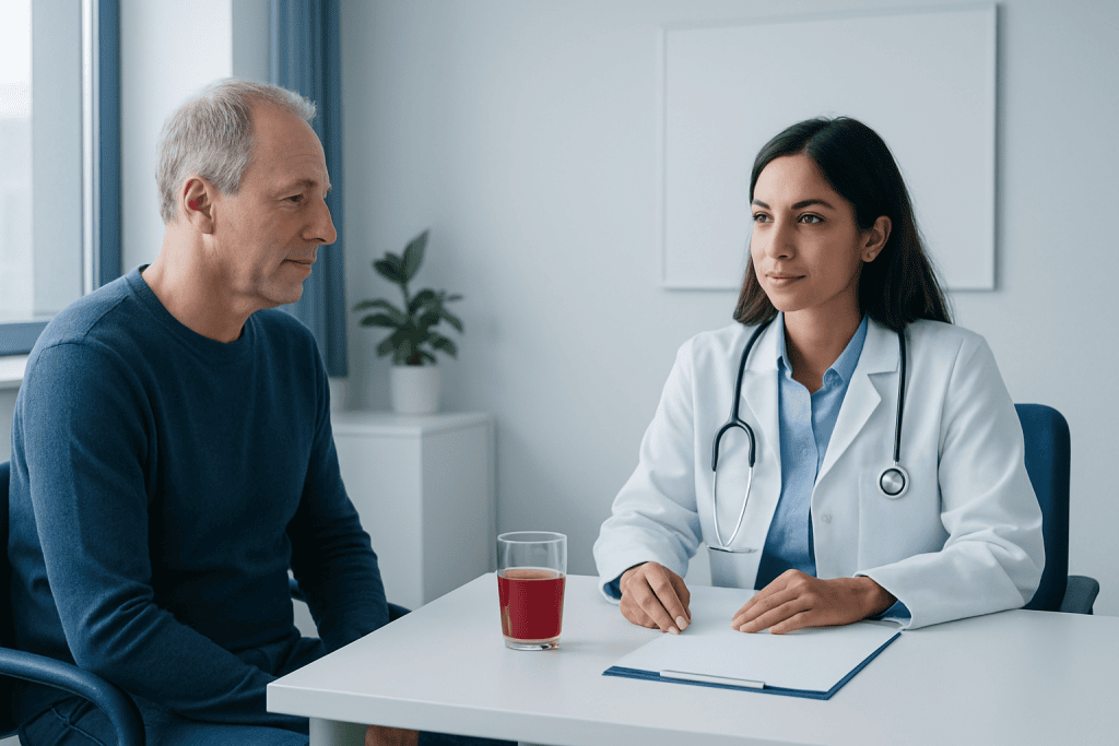 Doctor consulting with a patient in a modern medical office.