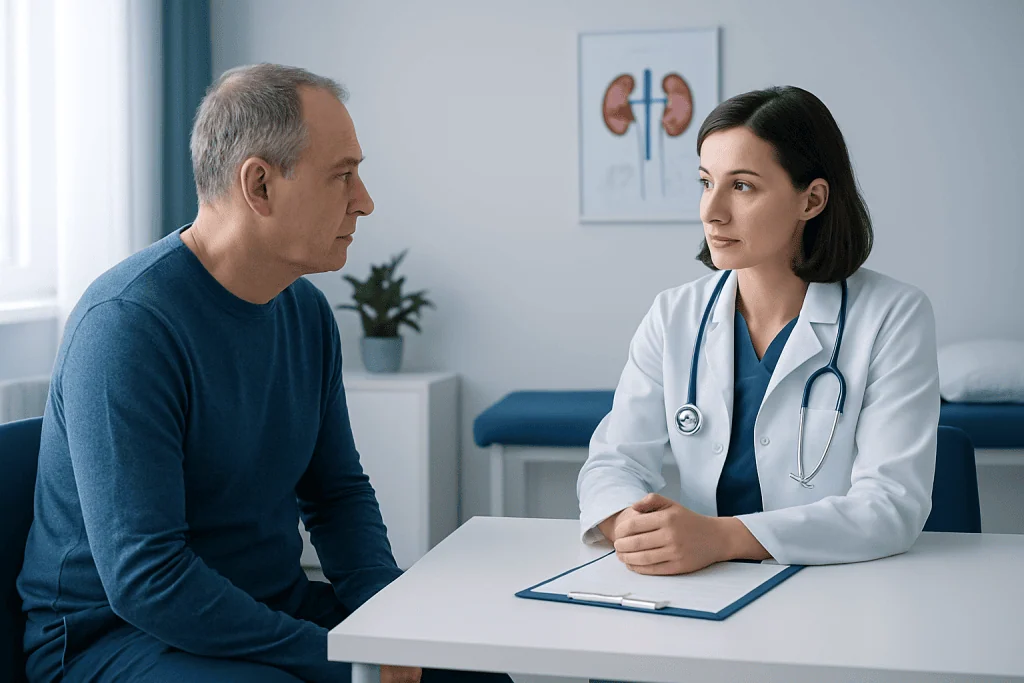 Doctor consulting with a patient in a medical office setting.