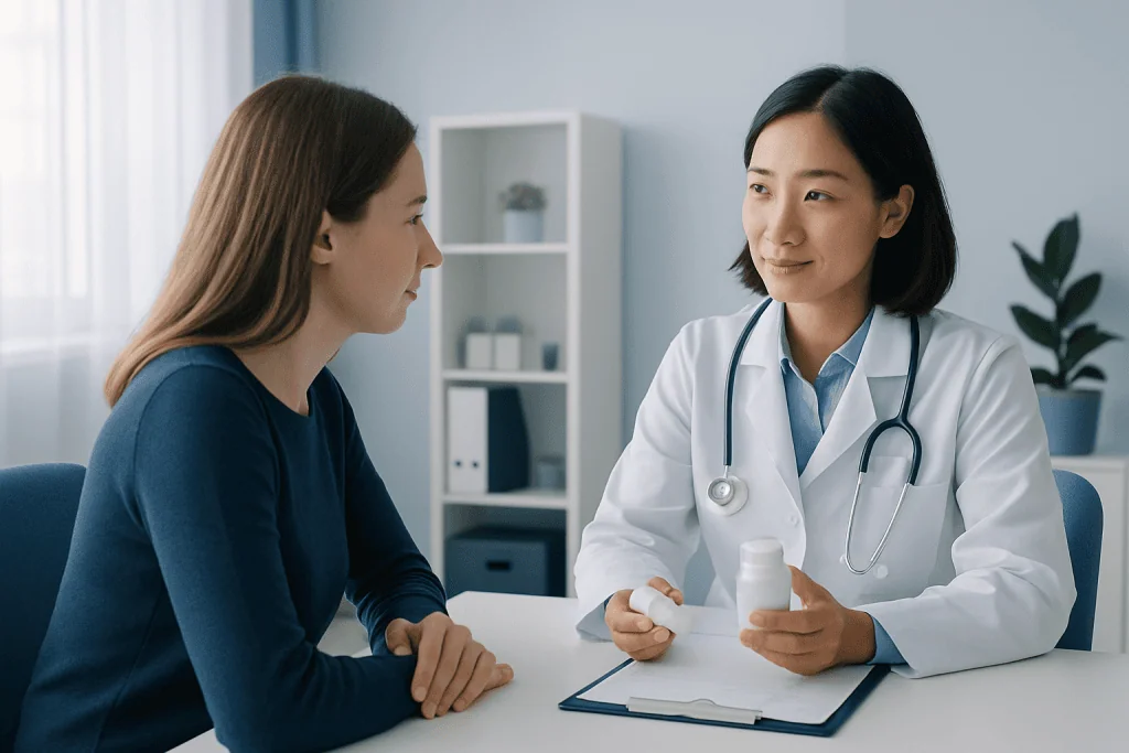 Doctor consulting with patient in a medical office.