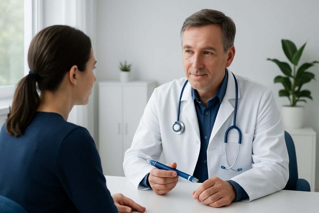 Doctor consulting with a patient in a medical office setting.