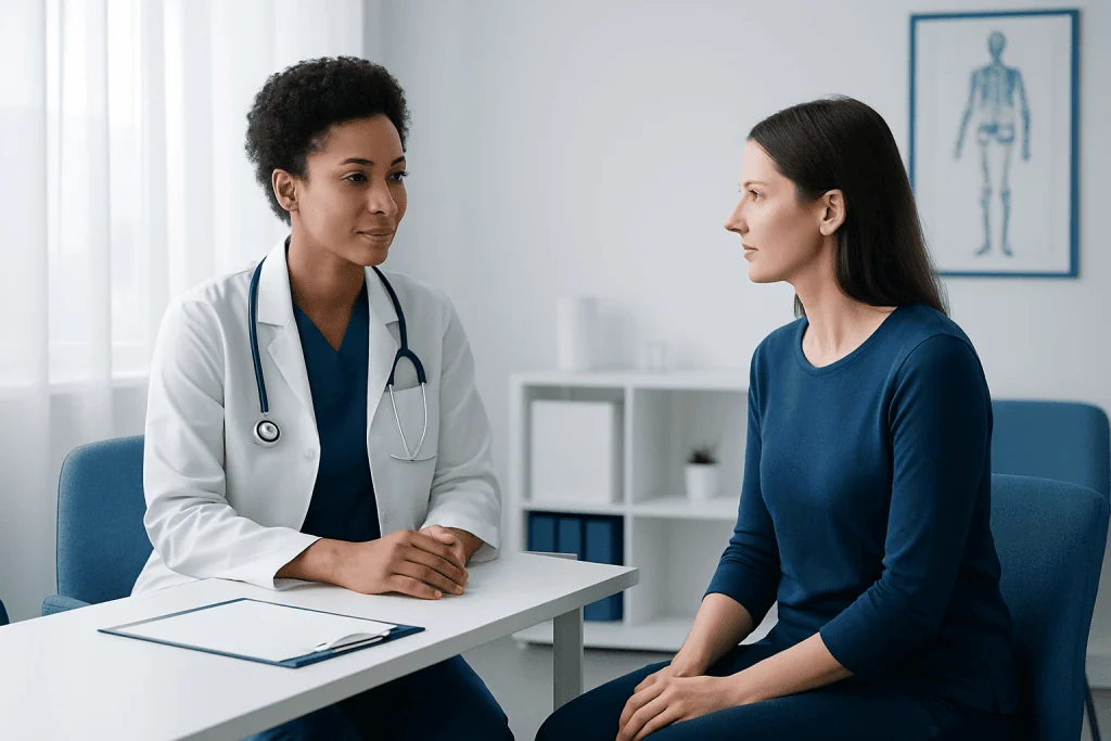 Doctor consulting with a patient in a medical office at Acibadem Hospitals Group.