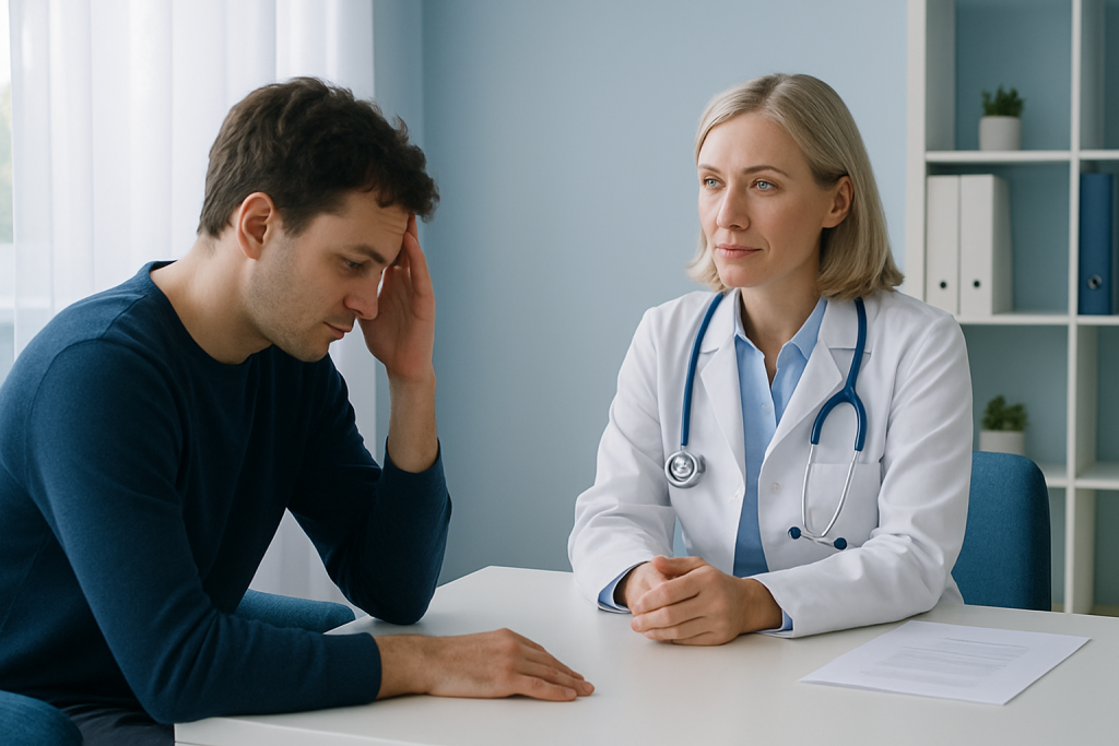 Doctor consulting with a patient in a medical office.