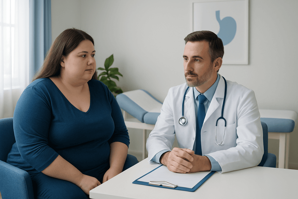 Doctor consulting with a patient about obesity and treatment options.