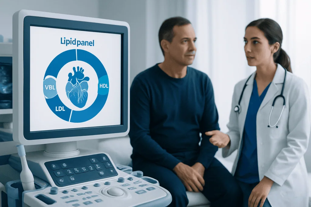 Medical consultation on lipid panel results at Acibadem Hospitals Group.