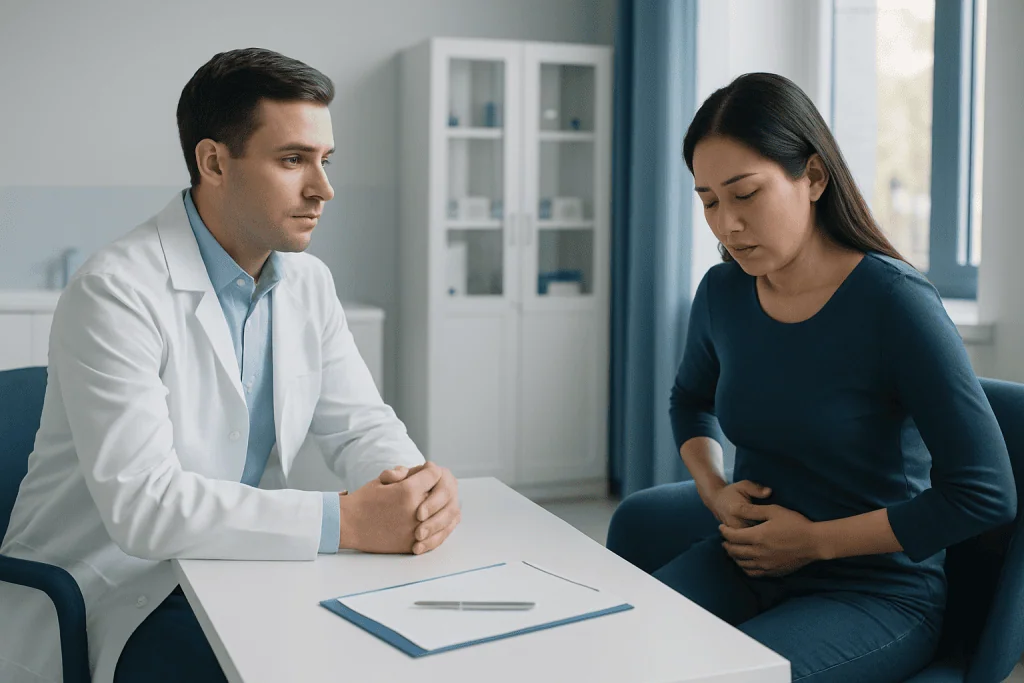 Doctor consulting with a patient in a medical office.