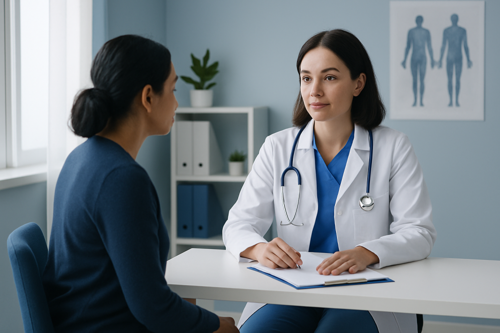 Doctor consulting with patient in a medical office at Acibadem Hospitals Group.