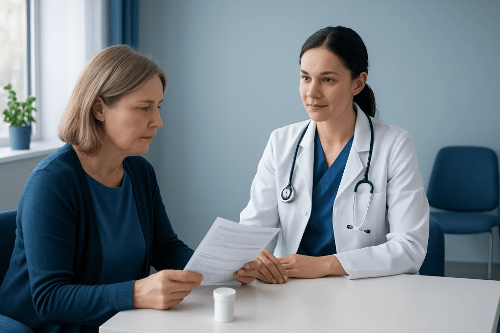 Doctor consulting with a patient during a hospital appointment at Acibadem.
