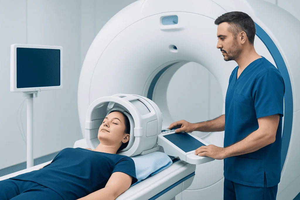 Patient undergoing MRI scan at Acibadem Hospital for brain health assessment.