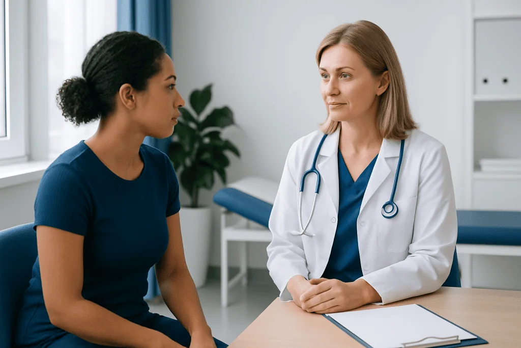 Doctor consulting with a patient in a medical office setting.
