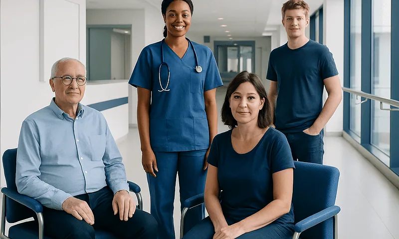 Normal BMI by Age: Charts, Ranges, and What Your Numbers Mean 1 Diverse medical team in hospital corridor with patients and staff.