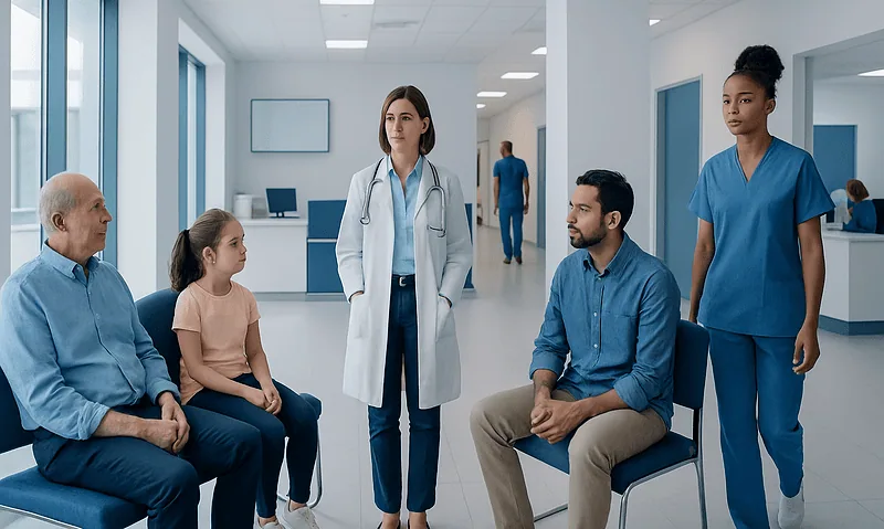Normal Cortisol by Age: Charts, Ranges, and What Your Numbers Mean 2 Doctor consulting with patients in a hospital waiting area.