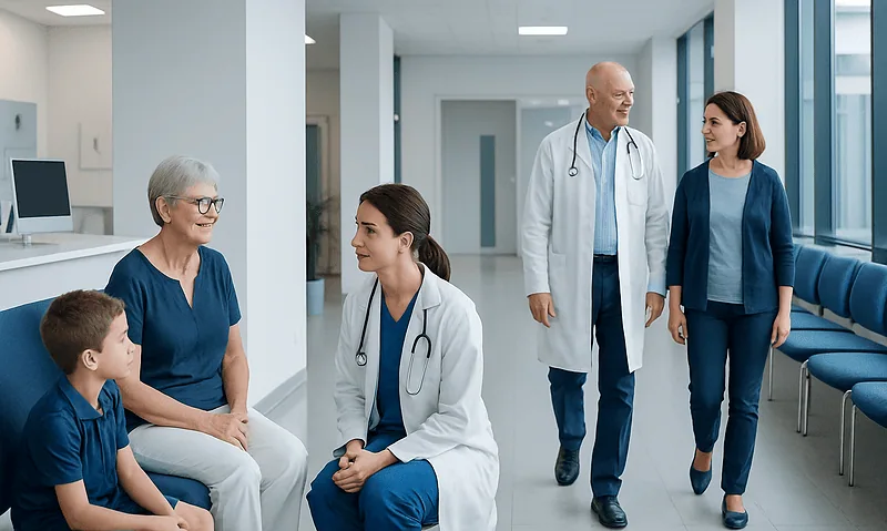 Normal Fasting blood sugar by Age: Charts, Ranges, and What Your Numbers Mean 15 Healthcare professionals and patients in a hospital corridor at Acibadem Hospitals Group.