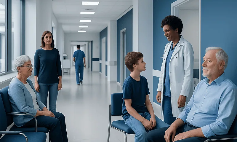 Normal HDL cholesterol by Age: Charts, Ranges, and What Your Numbers Mean 9 Doctor consulting with young patient and family in hospital corridor.