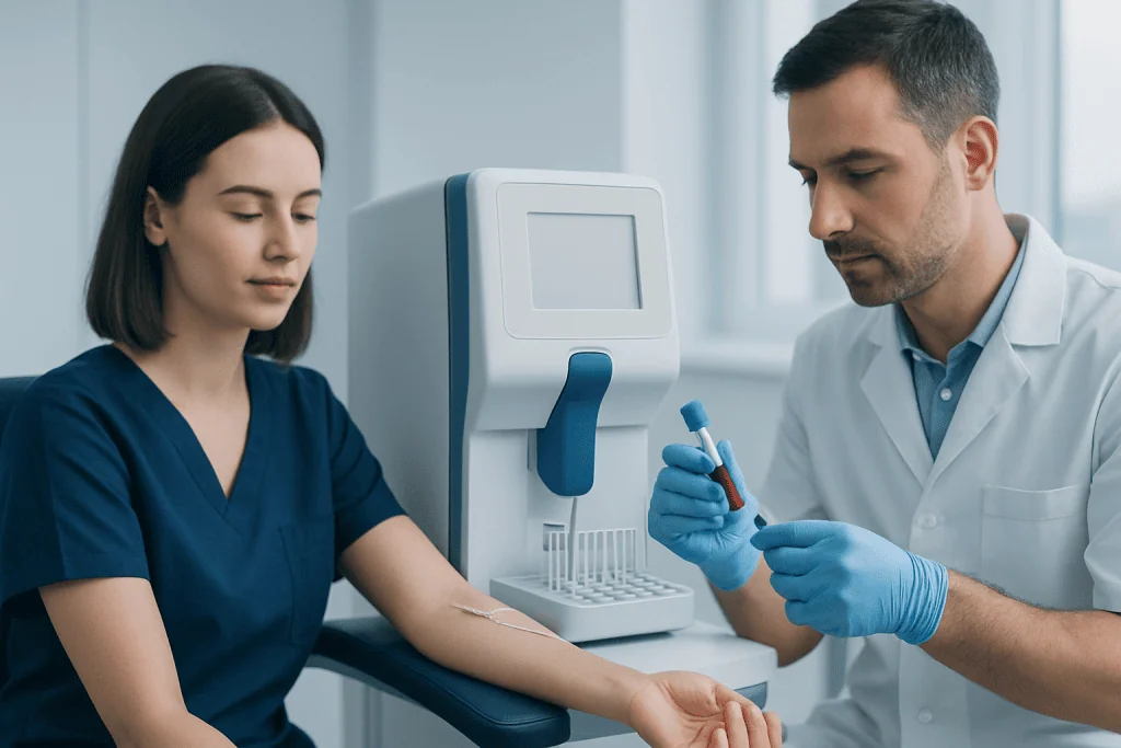Medical professional drawing blood from a patient for a blood test.