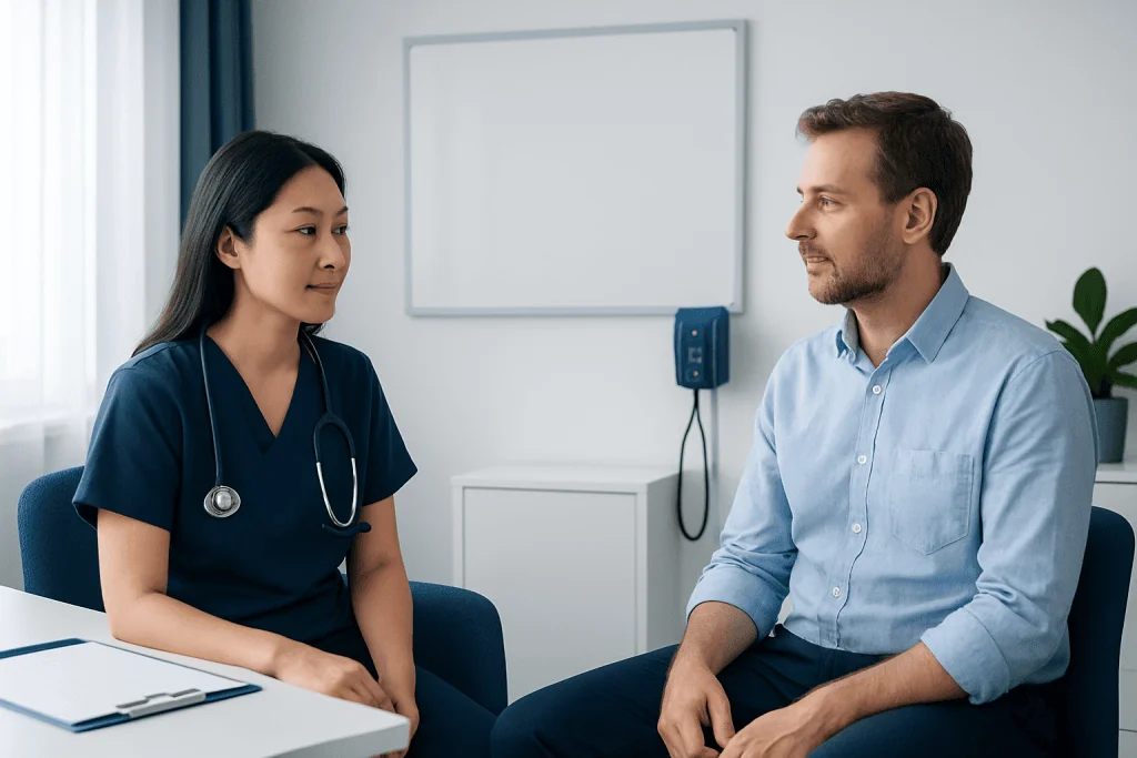 Doctor consulting with a patient in a medical office.