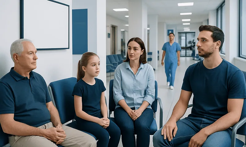 Family consultation at Acibadem Hospital with medical staff and patient.