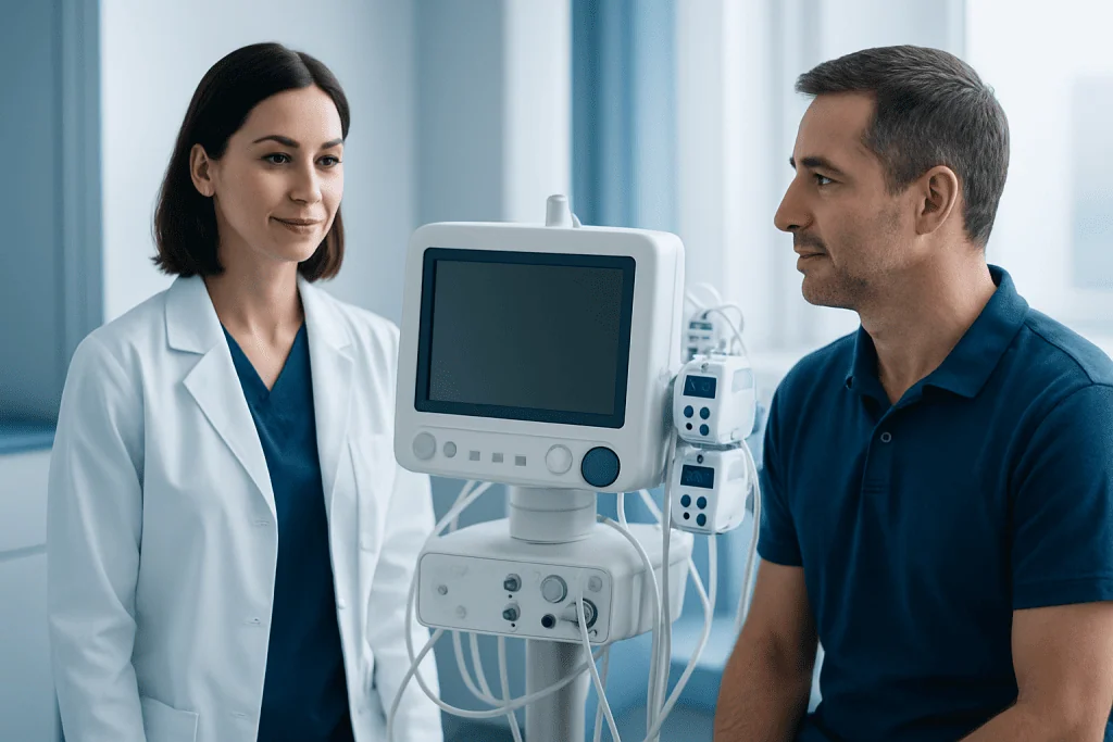 Doctor and patient in a medical consultation at Acibadem Hospital.