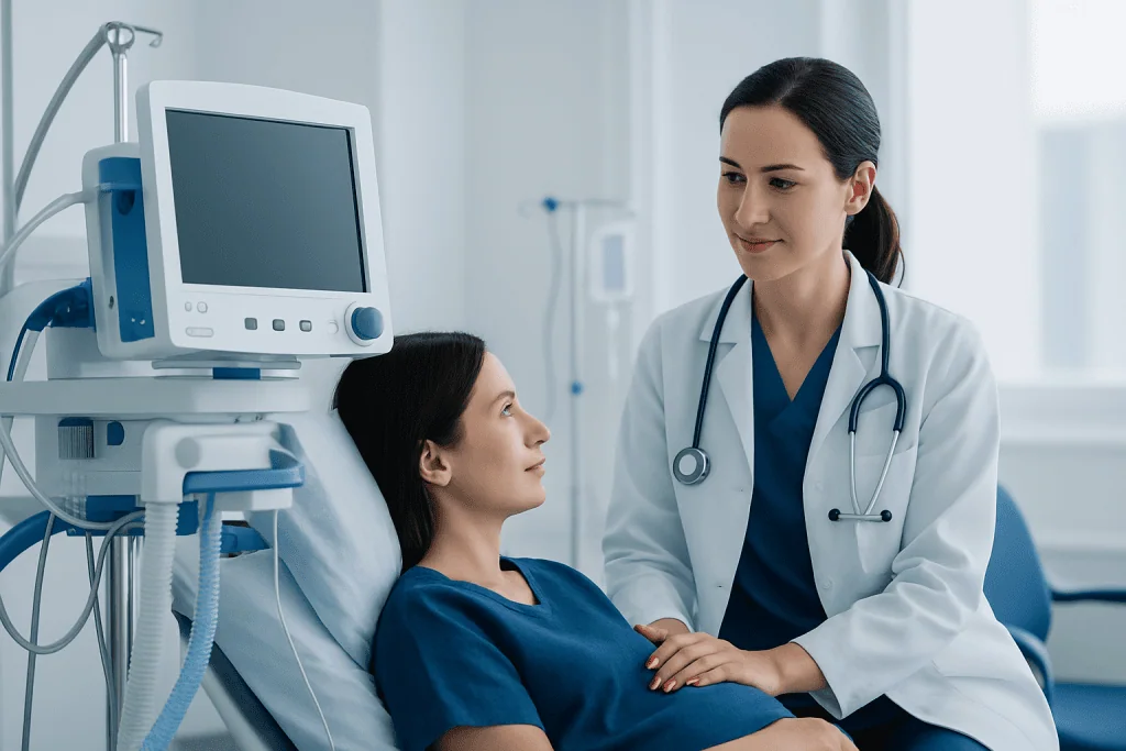 Doctor consulting with patient in hospital room at Acibadem Hospitals Group.