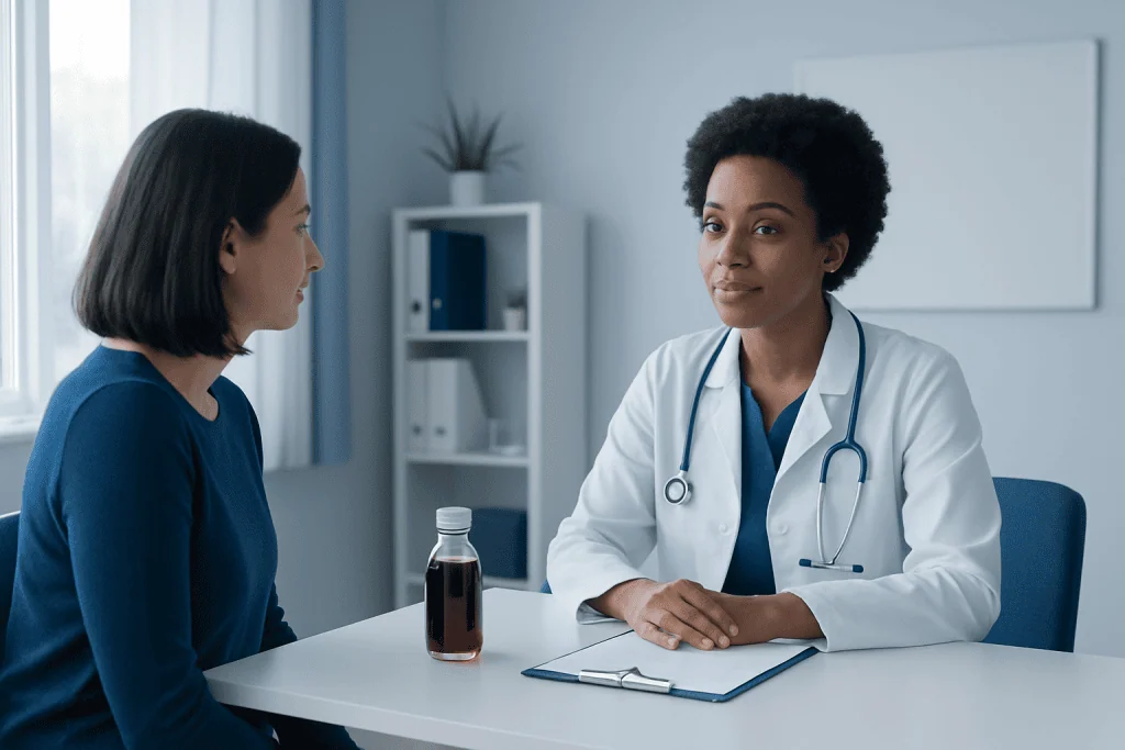Doctor consulting with patient in a medical office setting.