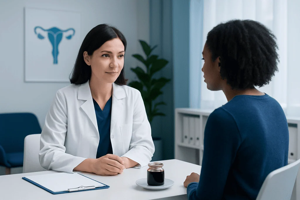 Doctor consulting with a patient in a medical office at Acibadem Hospitals Group.