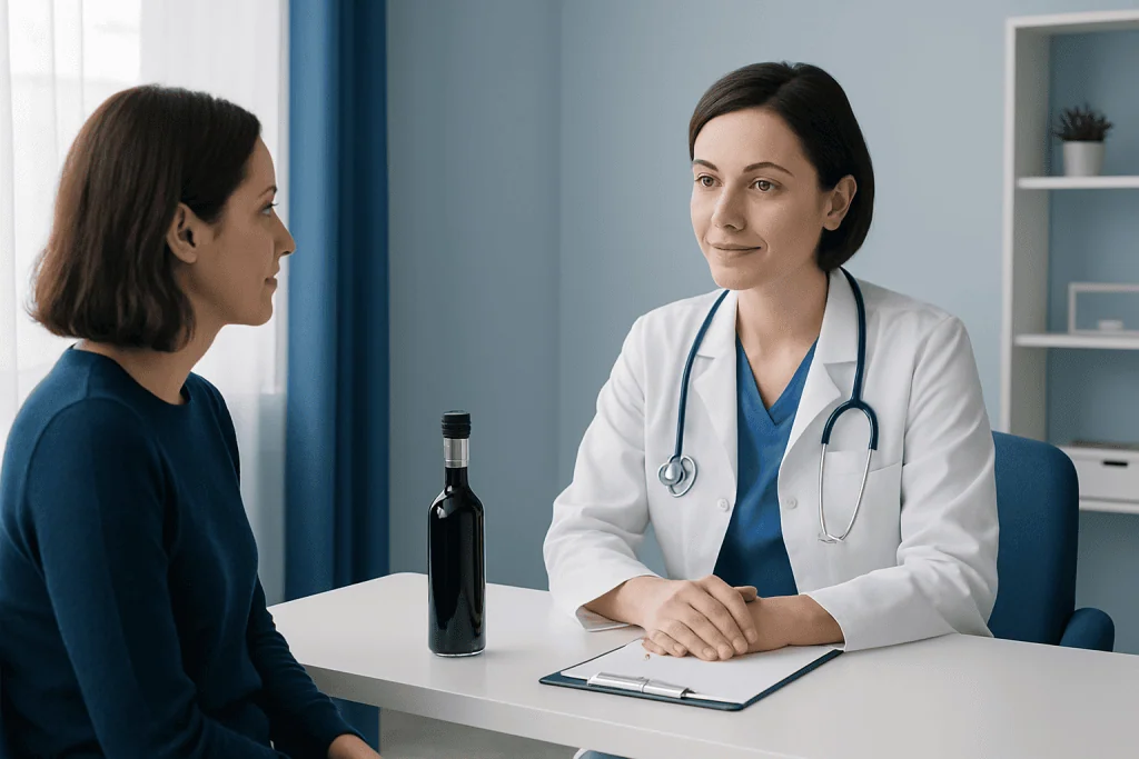 Doctor consulting with a patient in a medical office setting.