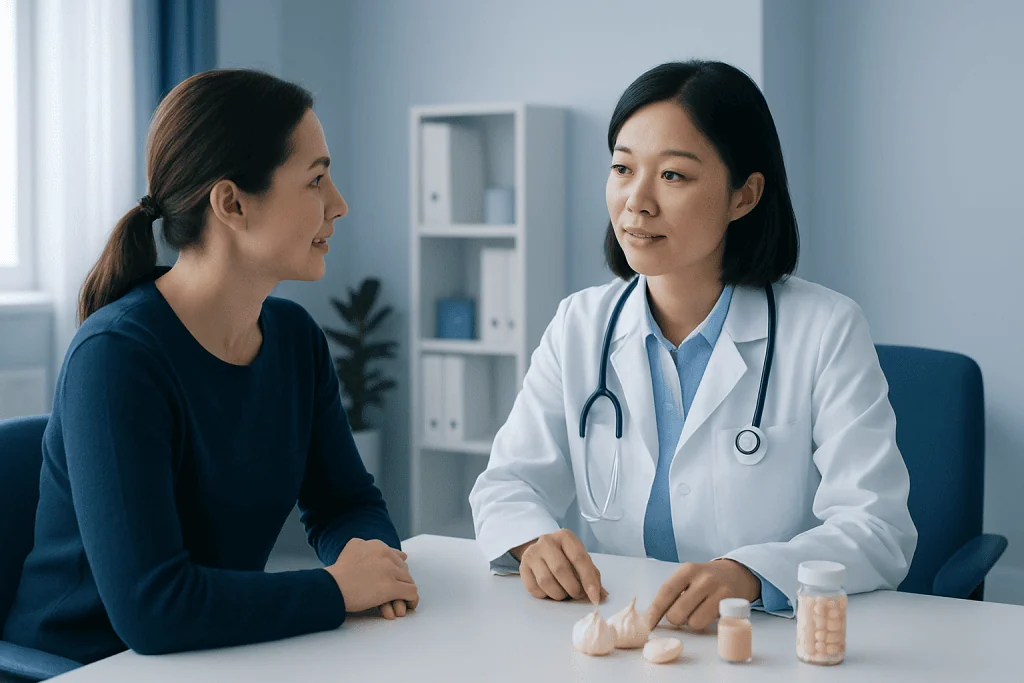 Doctor consulting with a patient in a medical office setting.