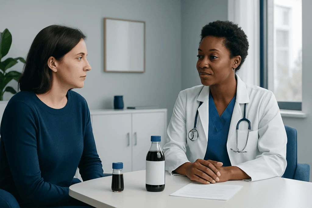 Doctor consulting with a patient in a medical office setting.