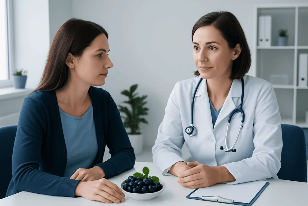 Doctor consulting with a patient in a medical office setting.
