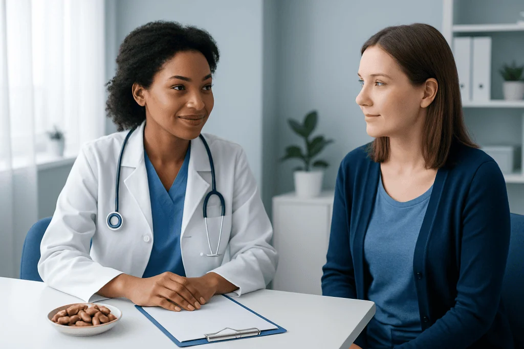 Doctor consulting with a patient in a modern clinic setting.