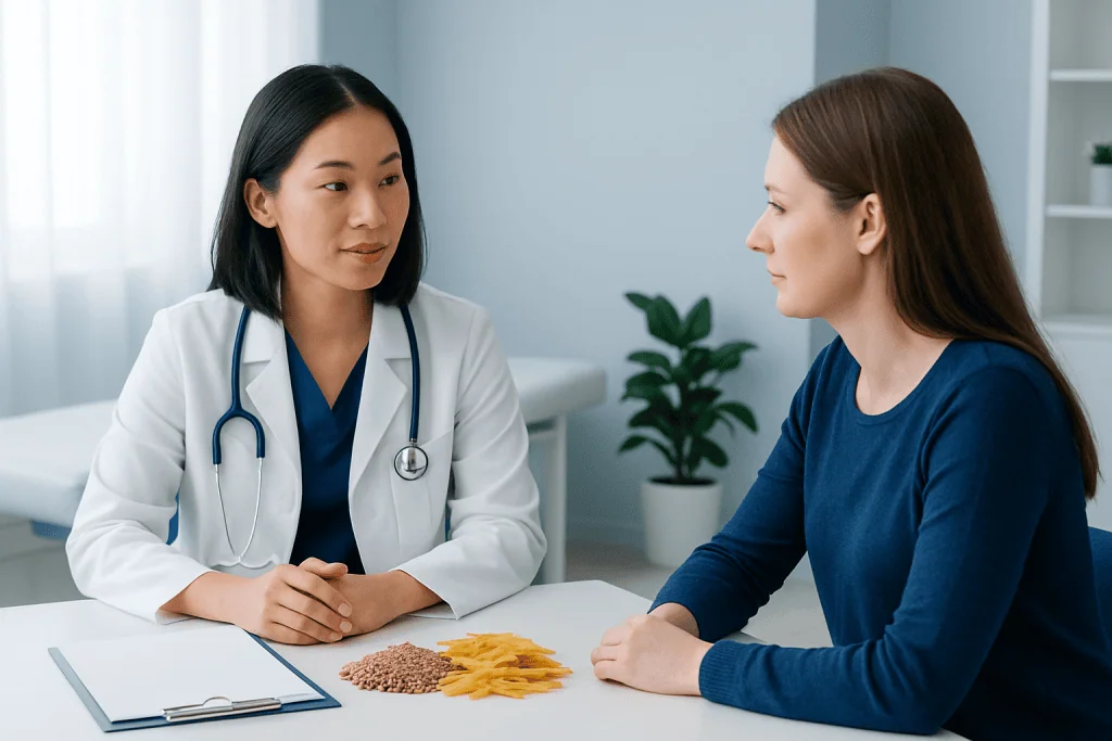 Doctor consulting with patient in a medical office setting.
